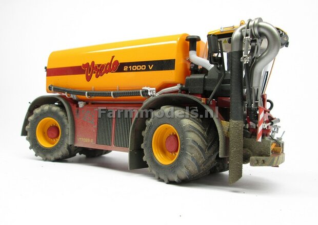 VREDO VT 7028: 2x Michelin 1050 lagedruk Banden &Oslash; 61.5 x 33.3 mm + ALU. velgen VREDO GEEL gespoten 1:32 Farmmodels Custom Line Series    