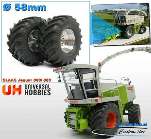 Claas Jaguar 860/ 880 UH: Brede (vooras) banden &Oslash; 58 x 28 m + ALUMINIUM velgen BLANK geleverd 1:32   Farmmodels Custom Line Series                     