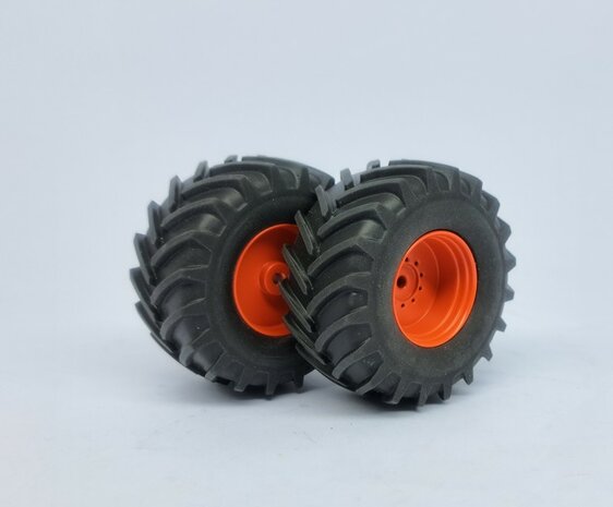 UNIVERSEEL: Brede banden &Oslash; 58 x 28 mm + ALUMINIUM velgen CLAAS ORANJE gespoten geleverd 1:32 Farmmodels Custom Line Series 