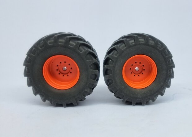 UNIVERSEEL: Brede banden &Oslash; 58 x 28 mm + ALUMINIUM velgen CLAAS ORANJE gespoten geleverd 1:32 Farmmodels Custom Line Series 