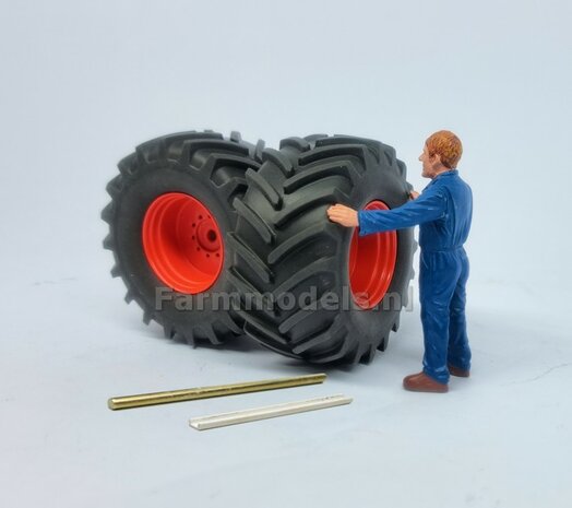 FENDT 612- 615 WeiseToys: Brede banden &Oslash; 58 x 28 m + ALU. velgen FENDT ROOD Gespoten+  &Oslash;3 mm as + U-profiel 1:32 Farmmodels Custom Line Series   