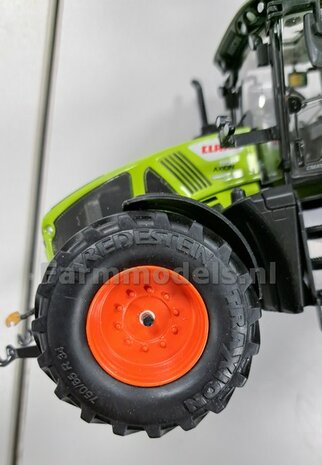 CLAAS 950/ 960 Wiking: 2x Vredestein Banden &Oslash; 57.8 mm Kunststof Velgen CLAAS ORANJE Gespoten  1:32   Farmmodels Custom Line Series  