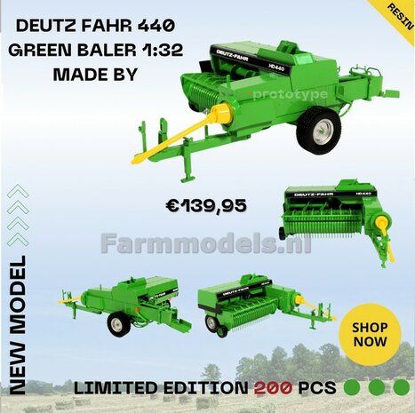 Deutz Fahr 440 green baler 1:32 Lim.ed. 200 pcs  1:32   RESIN, MEGA BREEKBAAR, LAATSTE STUKS, VERSTUURD OP EIGEN RISICO!!!