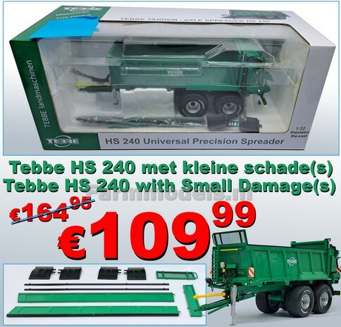 SMALL DAMAGE: TEBBE HS 240 tandem asser mestverspreider met KLEINE SCHADE(S), geleverd incl. div. losse assecoires 1:32  (geen retour mogelijk)  NB2B  