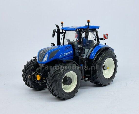 NEW HOLLAND T7.300 BLUE UH: 2x Brede Banden &Oslash; 52.3 x 24.2 mm + ALU. Velgen NEW HOLLAND WIT Gespoten 1:32 Farmmodels Custom Line Series  