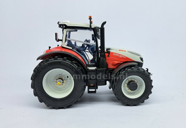 STEYR 6280 CVT UH: 2x Brede Banden &Oslash; 52.3 x 24.2 mm + ALU. Velgen STEYR WIT Gespoten 1:32 Farmmodels Custom Line Series  