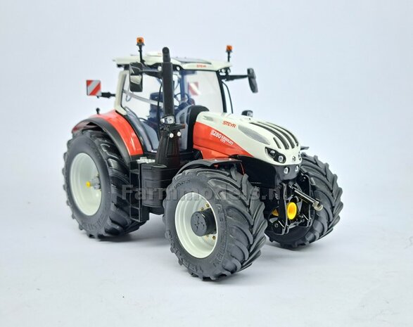 STEYR 6280 CVT UH: 2x Brede Banden &Oslash; 52.3 x 24.2 mm + ALU. Velgen STEYR WIT Gespoten 1:32 Farmmodels Custom Line Series  