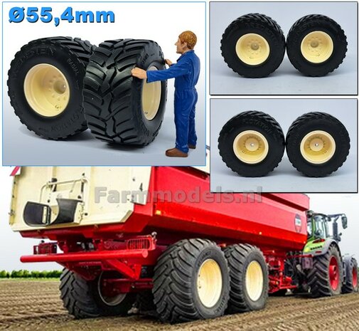 BECO: 2x Vredestein Flotation Trac 800/60 R32 Banden &Oslash; 55.4 mm met BECO CREME gespoten Velgen  1:32               