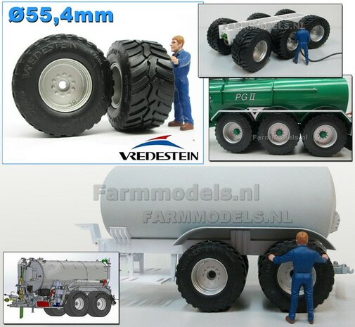 2x Vredestein Flotation Trac 800/60 R32 Banden &Oslash; 55.4 mm met ALU-METALIC gespoten Velgen 1:32 