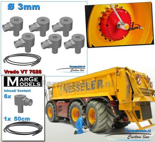 6x LUCHTDRUKWISSELSYSTEEM (VREDO) &Oslash; 3mm incl. 50 cm Zwarte luchtleiding, Items RESIN BLANK Geleverd 1:32