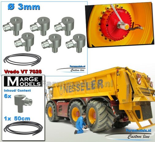 6x LUCHTDRUKWISSELSYSTEEM (VREDO) &Oslash; 3mm incl. 50 cm Zwarte luchtleiding, Items ALUMINIUM Gespoten geleverd 1:32