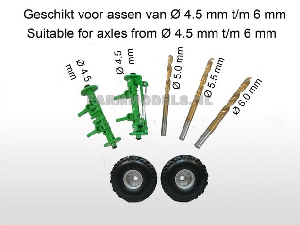 2x Michelin XS banden + ZWART GLANS gespoten velgen, &Oslash; 43 mm, geschikt voor Farmmodels/ ROS assen, 1:32