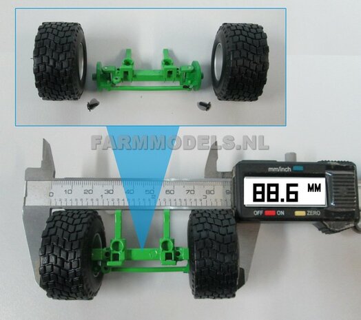 2x Michelin XS banden + ZWART GLANS gespoten velgen, &Oslash; 43 mm, geschikt voor Farmmodels/ ROS assen, 1:32