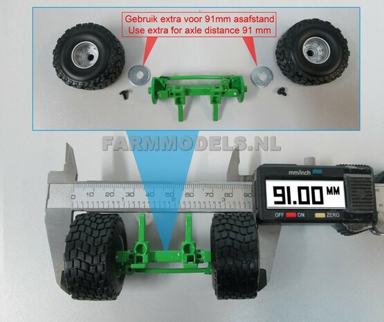 2x Michelin XS banden + ZWART GLANS gespoten velgen, &Oslash; 43 mm, geschikt voor Farmmodels/ ROS assen, 1:32