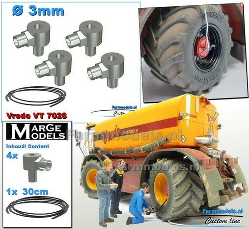 4x LUCHTDRUKWISSELSYSTEEM (VREDO) &Oslash; 3mm incl. 30 cm Zwarte luchtleiding, Items ALUMINIUM Gespoten geleverd 1:32