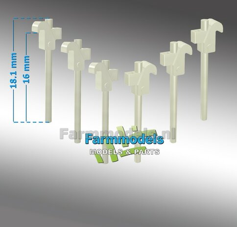 6x FORREZ - GS Schaad systeem lengte ong. 18mm LICHT GRIJS RAL 7035  gespoten geschikt voor montage dubbellucht set 1:32   