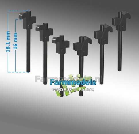 6x FORREZ - GS Schaad systeem lengte ong. 18mm ANTRACIET gespoten geschikt voor montage dubbellucht set 1:32   