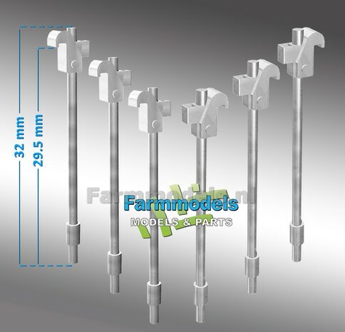 6x FORREZ - GS Schaad systeem lengte ong. 32mm LICHT GRIJS RAL 7035 gespoten geschikt voor montage dubbellucht set 1:32 