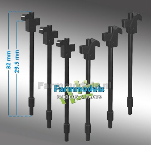 6x FORREZ - GS Schaad systeem lengte ong. 32mm ANTRACIET gespoten geschikt voor montage dubbellucht set 1:32 