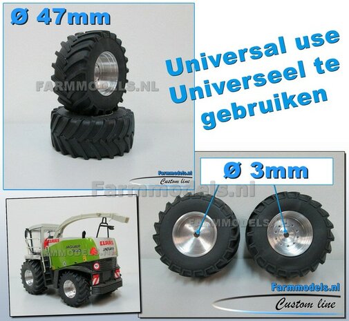 UNIVERSEEL: Brede banden &Oslash; 47 + ALUMINIUM velgen mm Asgat &Oslash; 3mm BLANK geleverd 1:32 Farmmodels Custom Line Series          