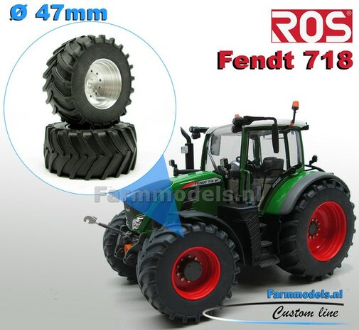 Fendt 718 ROS Brede Vooras banden  &Oslash; 47 mm x 20,5 mm breed + ALUMINIUM velgen BLANK geleverd 1:32 Farmmodels Custom Line Series 