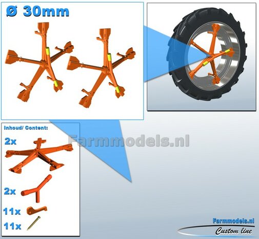 MOLCON 5-STER dubbellucht koppelsysteem &Oslash; 30mm. Materiaal Resin, CLAAS ORANJE Gespoten geleverd Universeel te gebruiken 1:32 