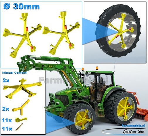 MOLCON 5-STER dubbellucht koppelsysteem &Oslash; 30mm. Materiaal Resin JOHN DEERE GEEL Gespoten  Universeel te gebruiken 1:32   