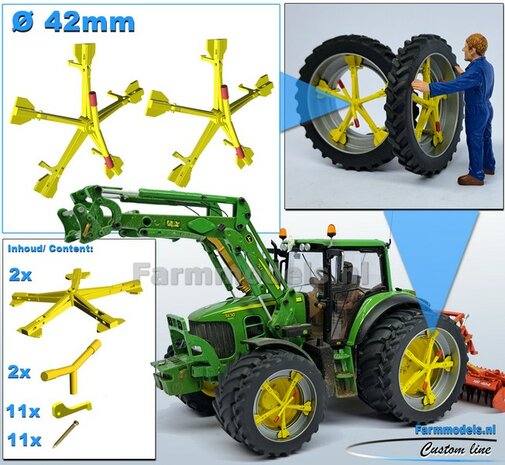 MOLCON 5-STER dubbellucht koppelsysteem &Oslash; 42mm. Materiaal Resin JOHN DEERE GEEL Gespoten  Universeel te gebruiken 1:32   