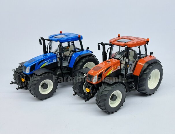 NEW HOLLAND T7550: 2x Brede Banden &Oslash; 47 x 20.5 mm + ALUMINIUM velgen NEW HOLLAND WIT Gespoten geleverd 1:32 Farmmodels Custom Line Series  