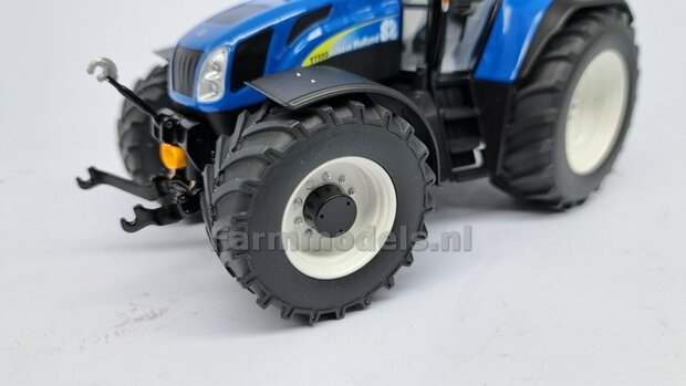 NEW HOLLAND T7550: 2x Brede Banden &Oslash; 47 x 20.5 mm + ALUMINIUM velgen NEW HOLLAND WIT Gespoten geleverd 1:32 Farmmodels Custom Line Series  