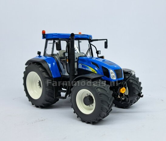 NEW HOLLAND T7550: 2x Brede Banden &Oslash; 47 x 20.5 mm + ALUMINIUM velgen NEW HOLLAND WIT Gespoten geleverd 1:32 Farmmodels Custom Line Series  