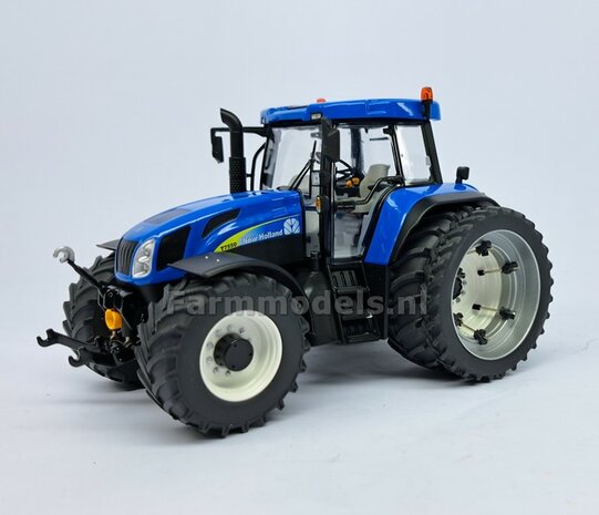 NEW HOLLAND T7550: 2x Brede Banden &Oslash; 47 x 20.5 mm + ALUMINIUM velgen NEW HOLLAND WIT Gespoten geleverd 1:32 Farmmodels Custom Line Series  