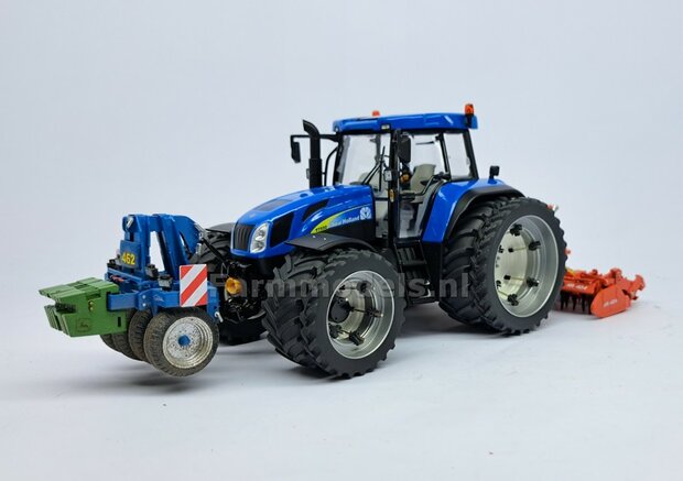 NEW HOLLAND T7550: 2x Brede Banden &Oslash; 47 x 20.5 mm + ALUMINIUM velgen NEW HOLLAND WIT Gespoten geleverd 1:32 Farmmodels Custom Line Series  