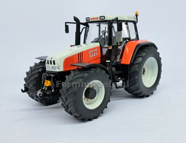 STEYR 9145: 2x Brede Banden &Oslash; 47 x 20.5 mm + ALUMINIUM velgen STEYR WIT Gespoten geleverd 1:32 Farmmodels Custom Line Series  