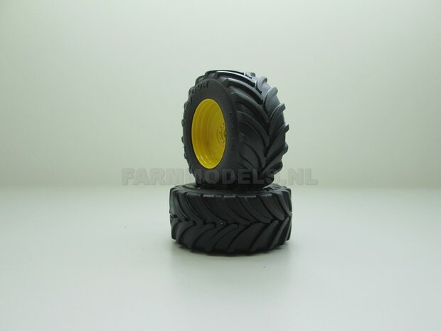 JD 7310R: 2x Vredestein Traxion Banden &Oslash;  68.5 x 32 mm + JD GEEL Gespoten Velgen 1:32 Farmmodels Custom Line Series