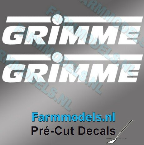 2x GRIMME stickers WIT op Transparant 8 mm hoog Pr&eacute;-Cut Decals 1:32 Farmmodels.nl 